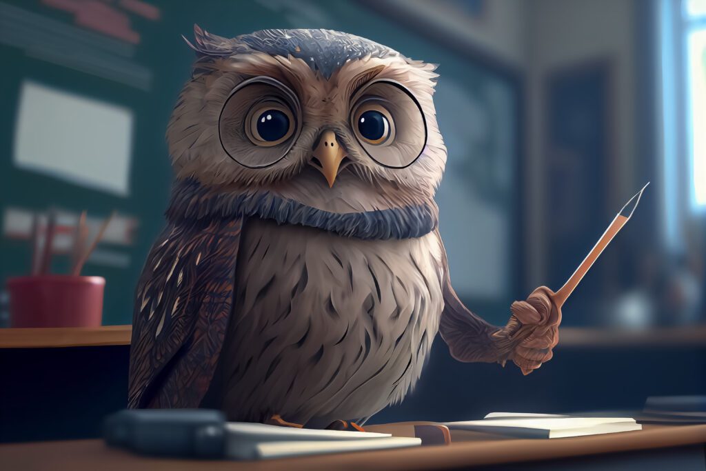 illustration of owl teacherin classroom in knowledge day Latin Business Today