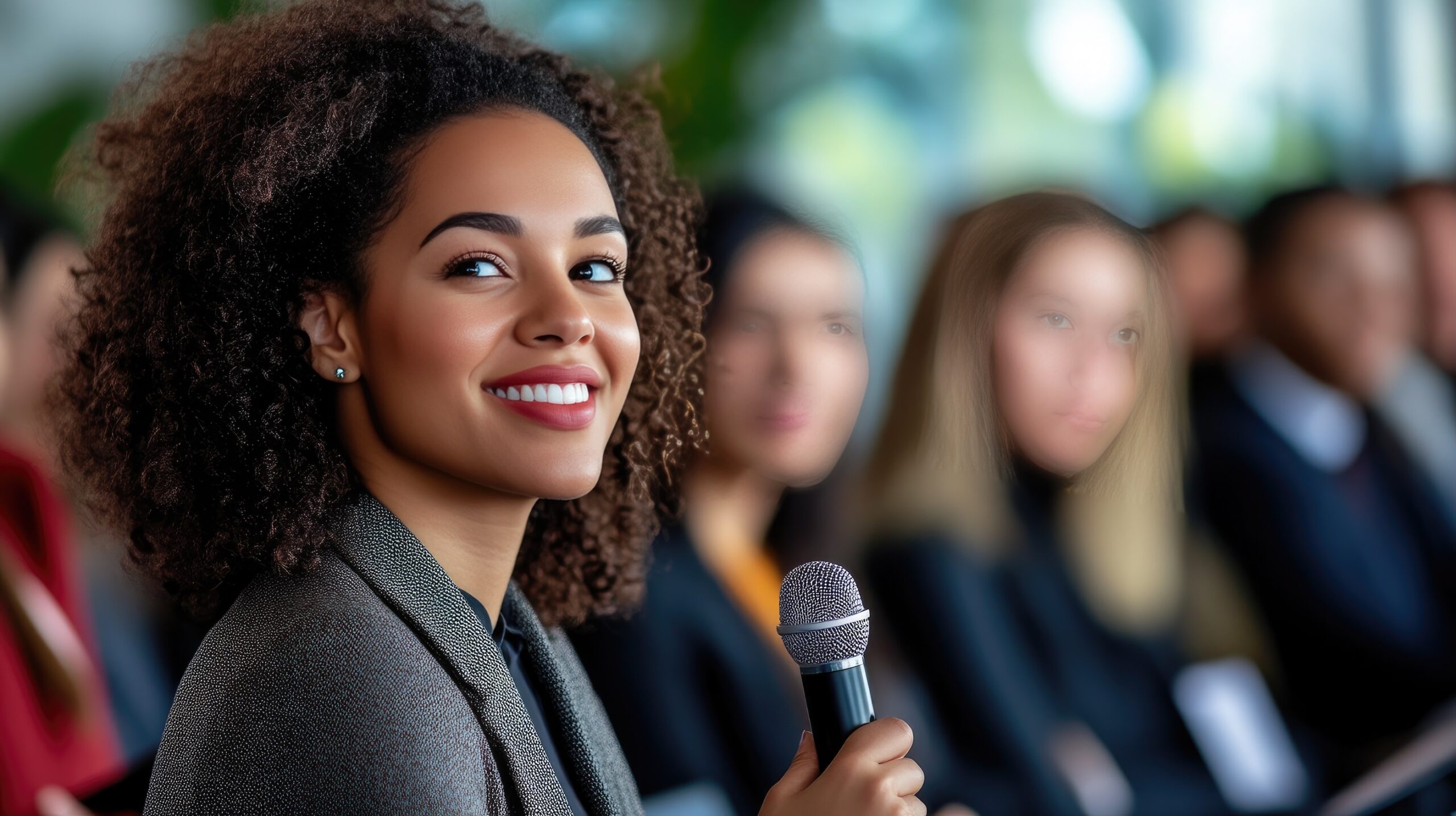 Motivational Latina Businesswoman Speaking to Audience