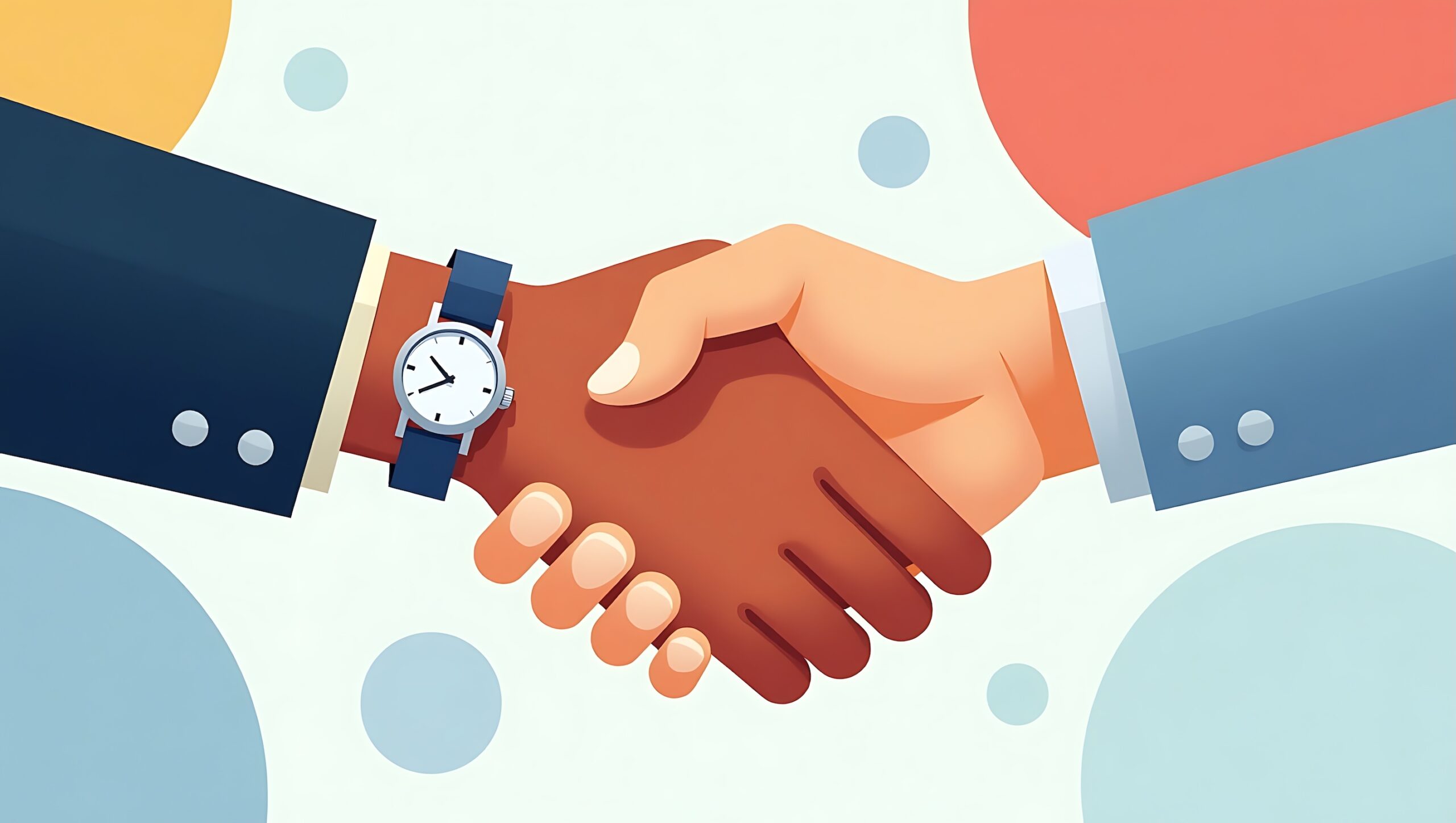 Business partnership agreement handshake with watch