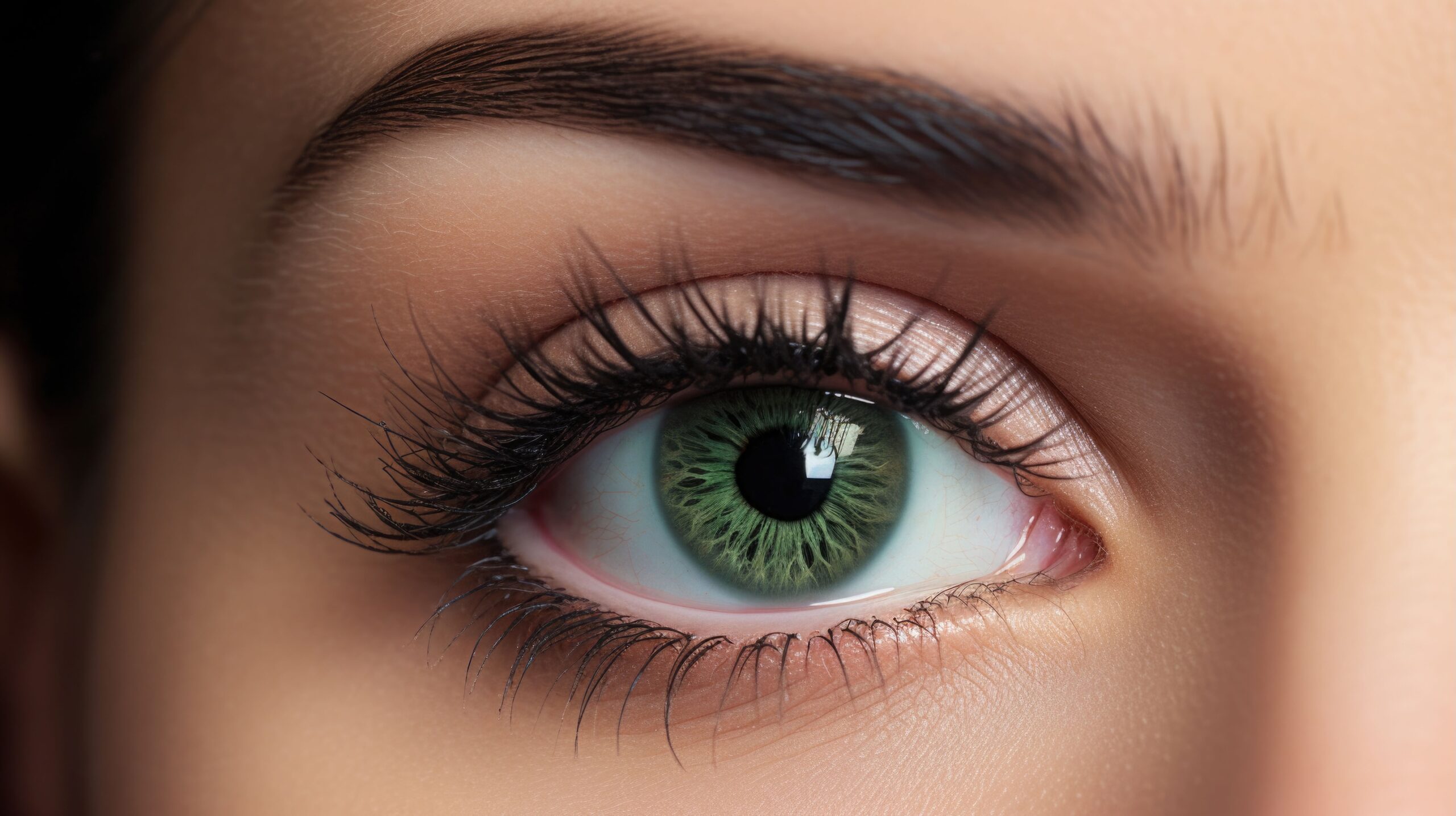Close up of a womans eye with dramatic false lashes, black eyeliner and eyeshadow.