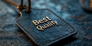 Product highlight: display featuring text best quality as a stamp of excellence.