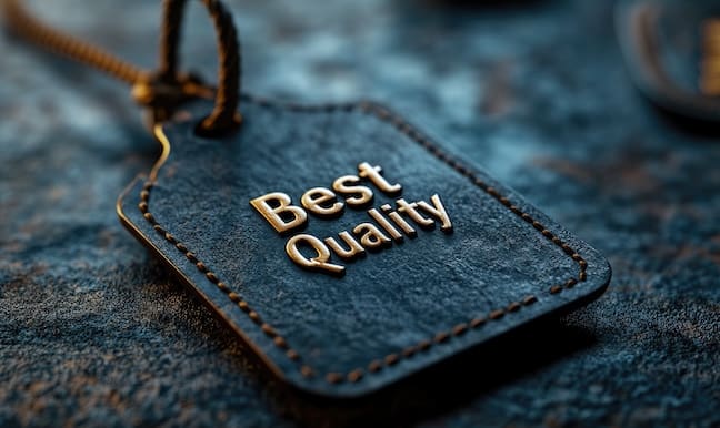 Product highlight: display featuring text best quality as a stamp of excellence.