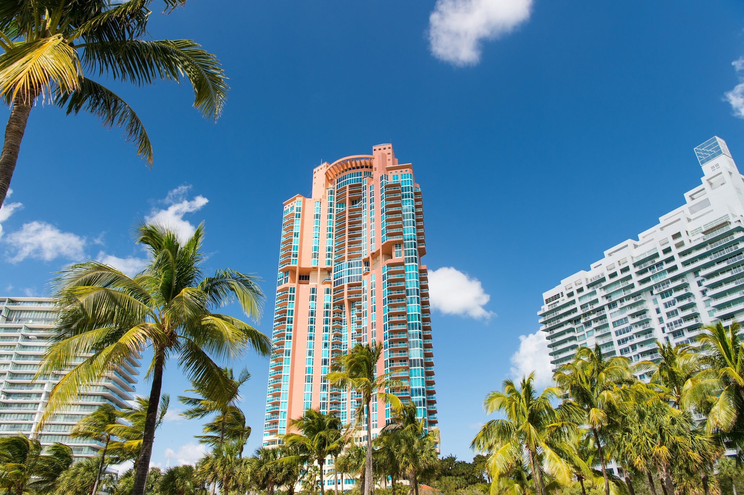 Architectural luxury flat building Miami Style South Beach Florida Modern art deco condominium construction